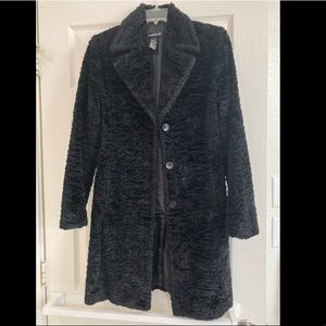 Bebe Trench Coat Black Faux Shearling Fur size Small